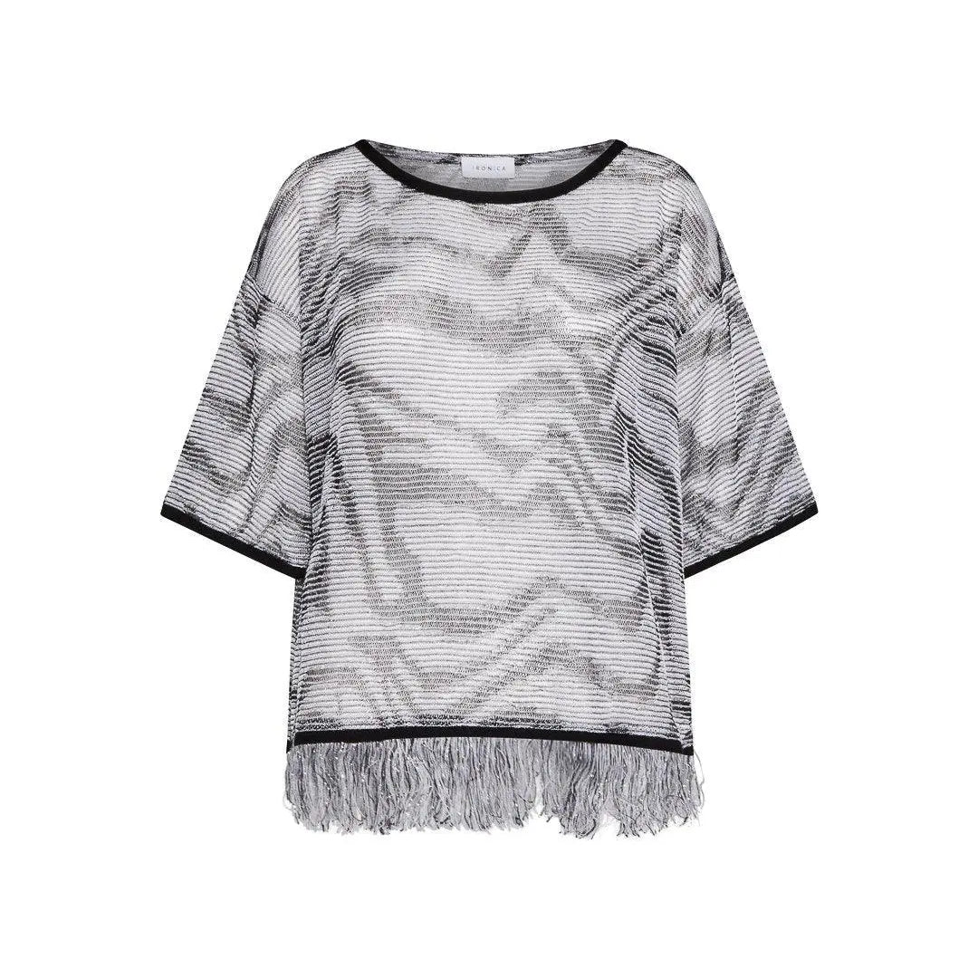 Maglia traforata lurex NERO-PANNA IRONICA XL