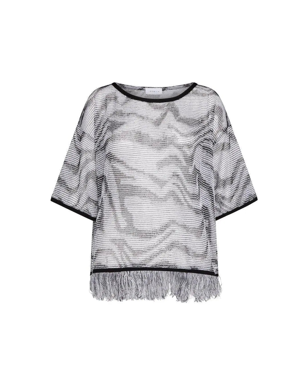 Maglia traforata lurex NERO-PANNA IRONICA XL