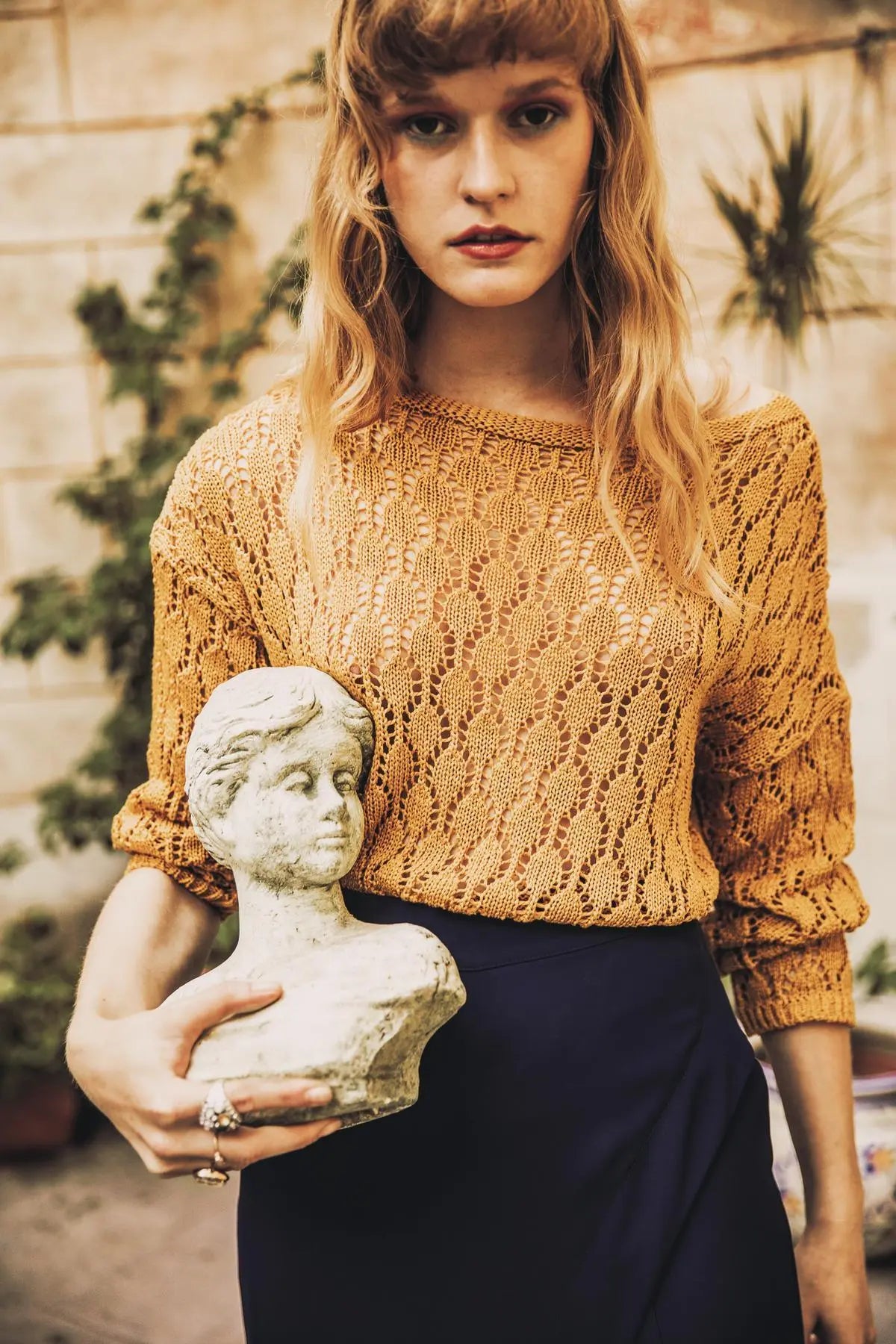 Maglia trafori SENAPE IRONICA