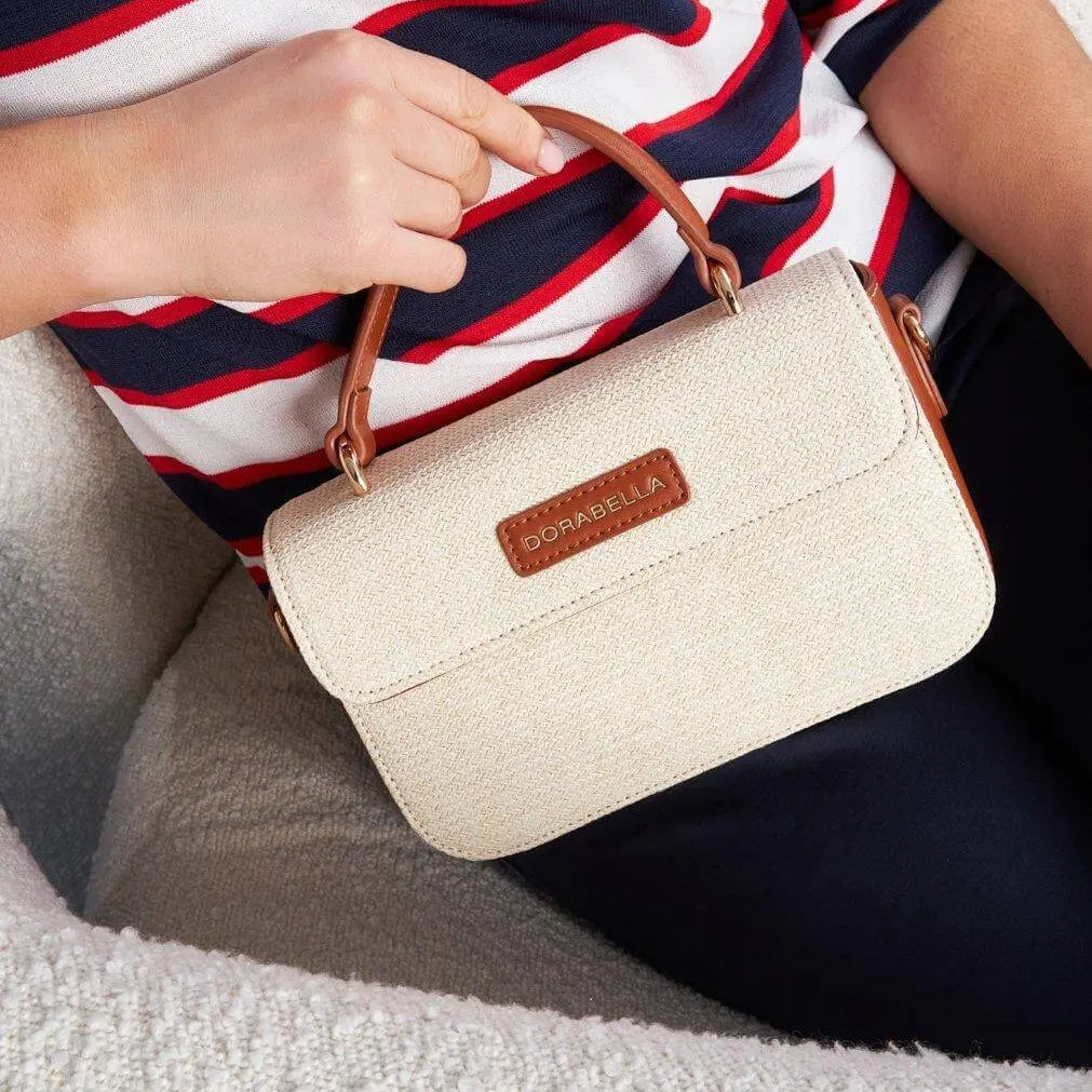 Mini bag in rafia con dettagli in ecopelle e tracolla a catena BEIGE DORABELLA UNICO