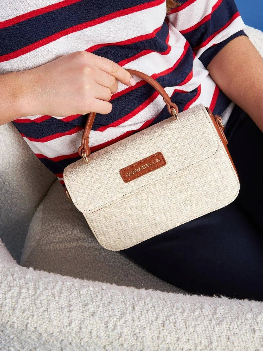Mini bag in rafia con dettagli in ecopelle e tracolla a catena BEIGE DORABELLA UNICO