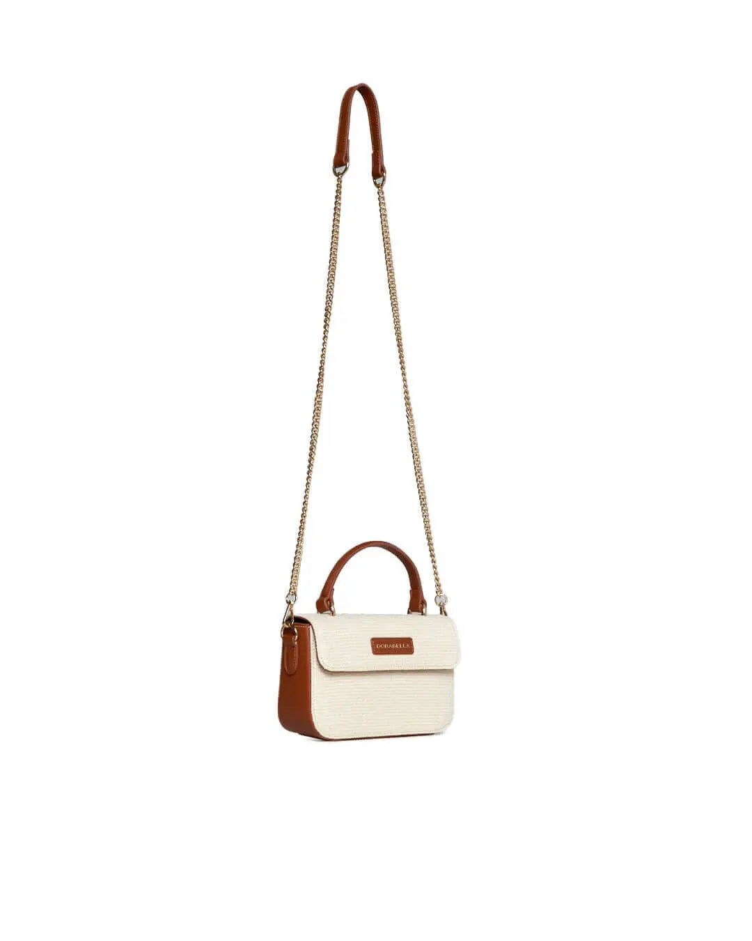 Mini bag in rafia con dettagli in ecopelle e tracolla a catena BEIGE DORABELLA