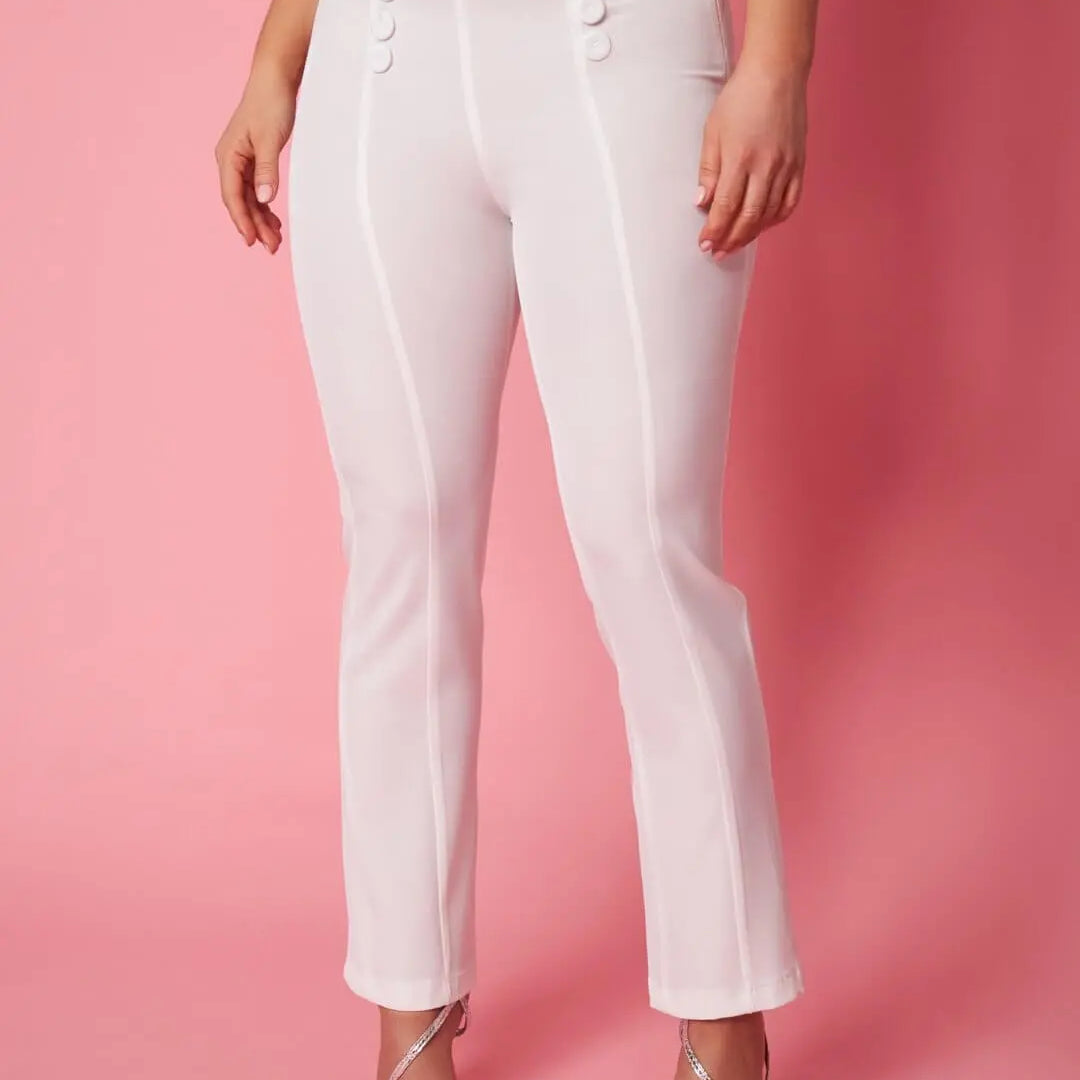 Pantalone a sigaretta in cady elasticizzato con bottoni in tinta OFF WHITE DORABELLA 52