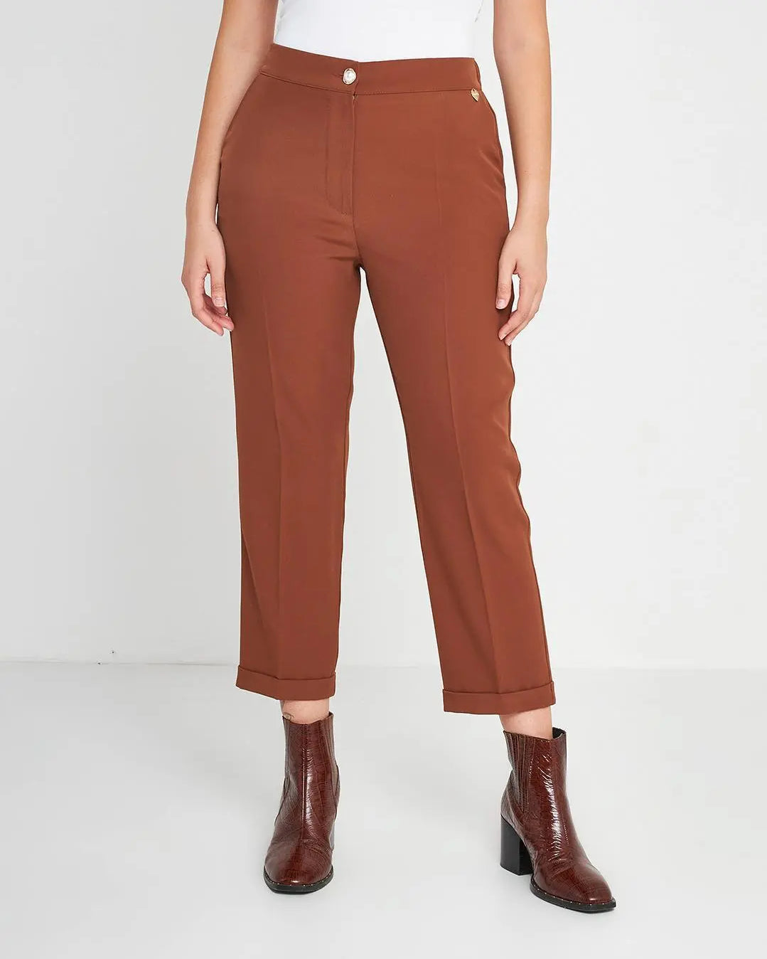 Pantalone bottone gioello Marrone DORABELLA 52