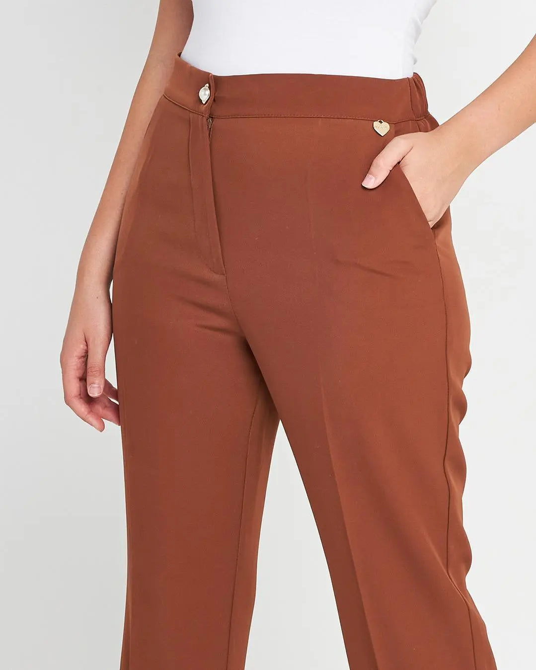 Pantalone bottone gioello Marrone DORABELLA