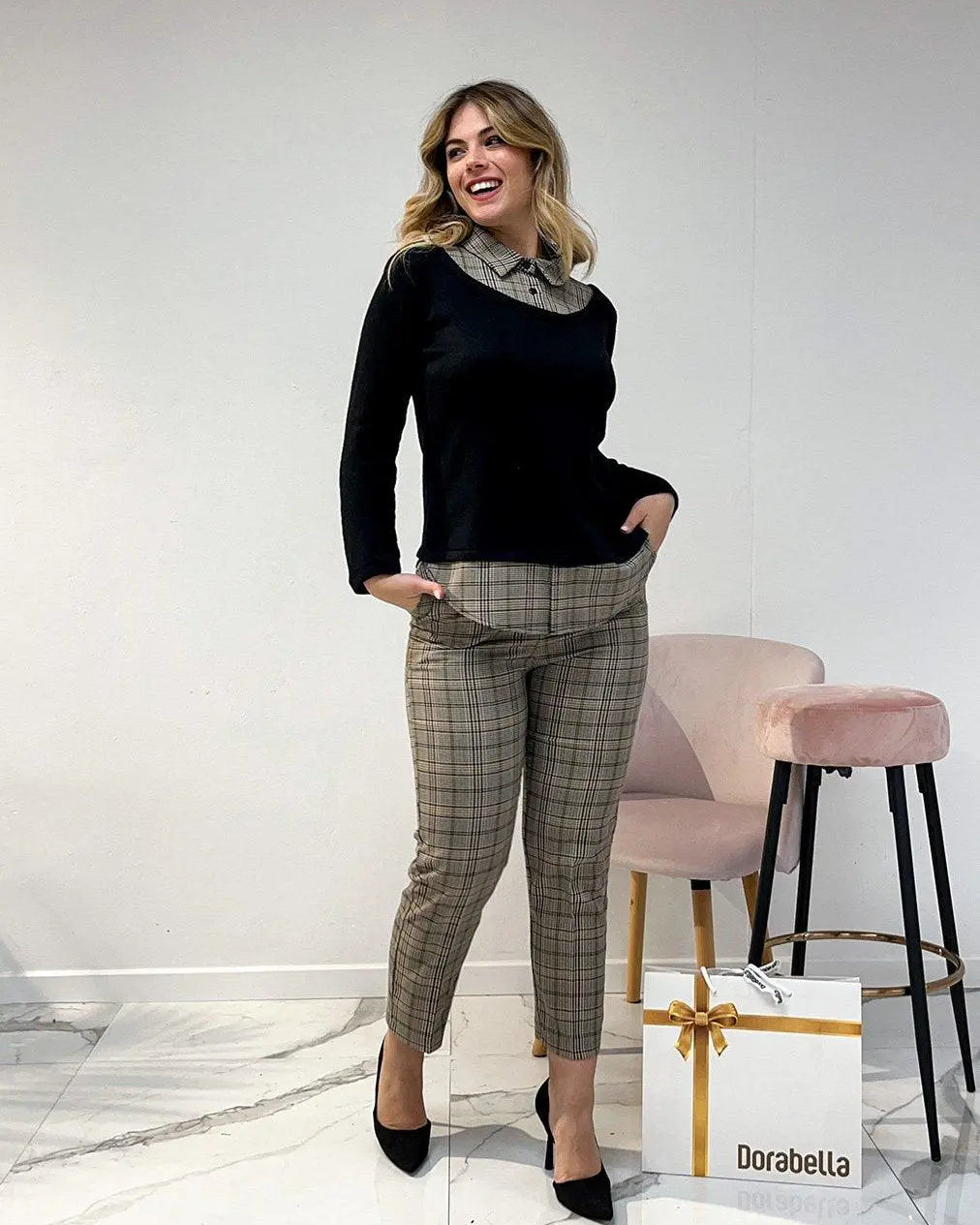 Pantalone elegante NERO-ORO DORABELLA 52