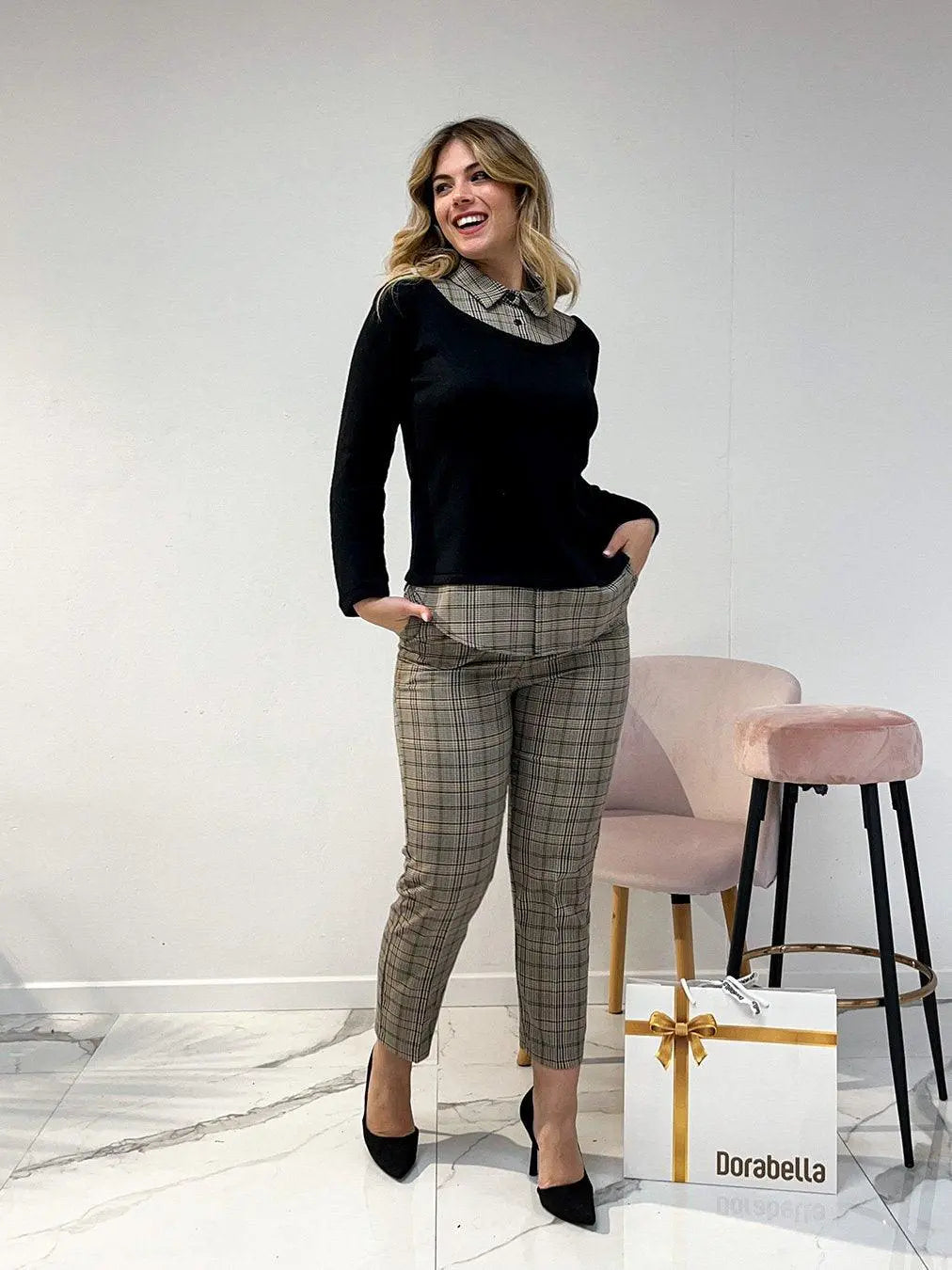 Pantalone elegante NERO-ORO DORABELLA 52