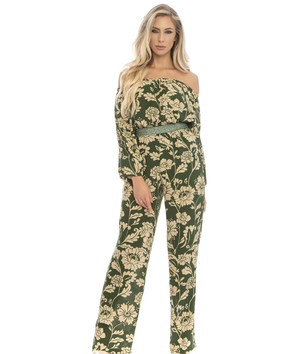 Pantalone fantasia floreale VERDE DORABELLA