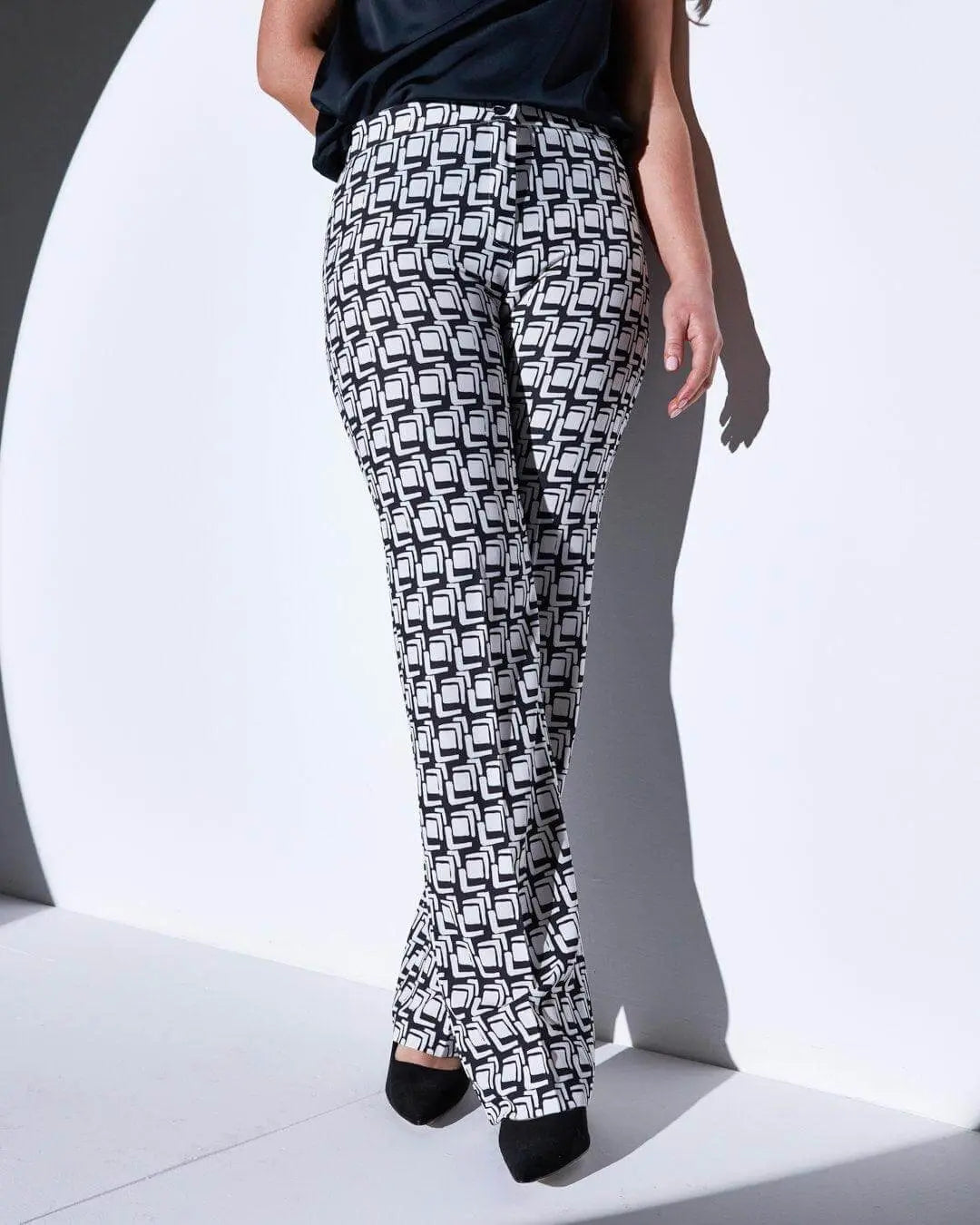 Pantalone fluido in cady stampato fantasia Optical NERO-BIANCO DORABELLA XXL