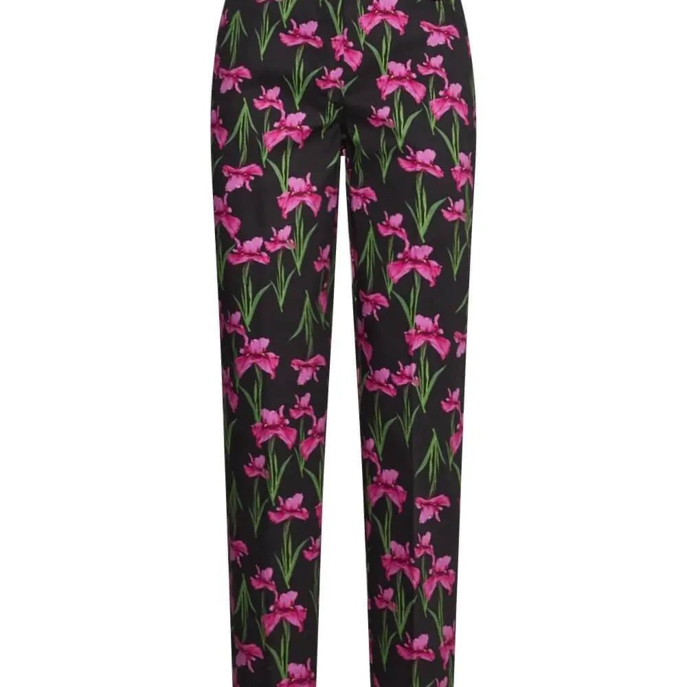 Pantalone in fantasia fiori NERO-FUXIA DORABELLA PIU' 53