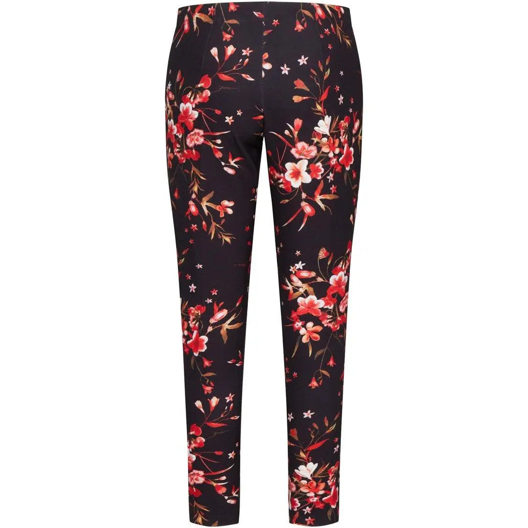 Pantalone in fantasia floreale NERO-ROSSO IRONICA 50