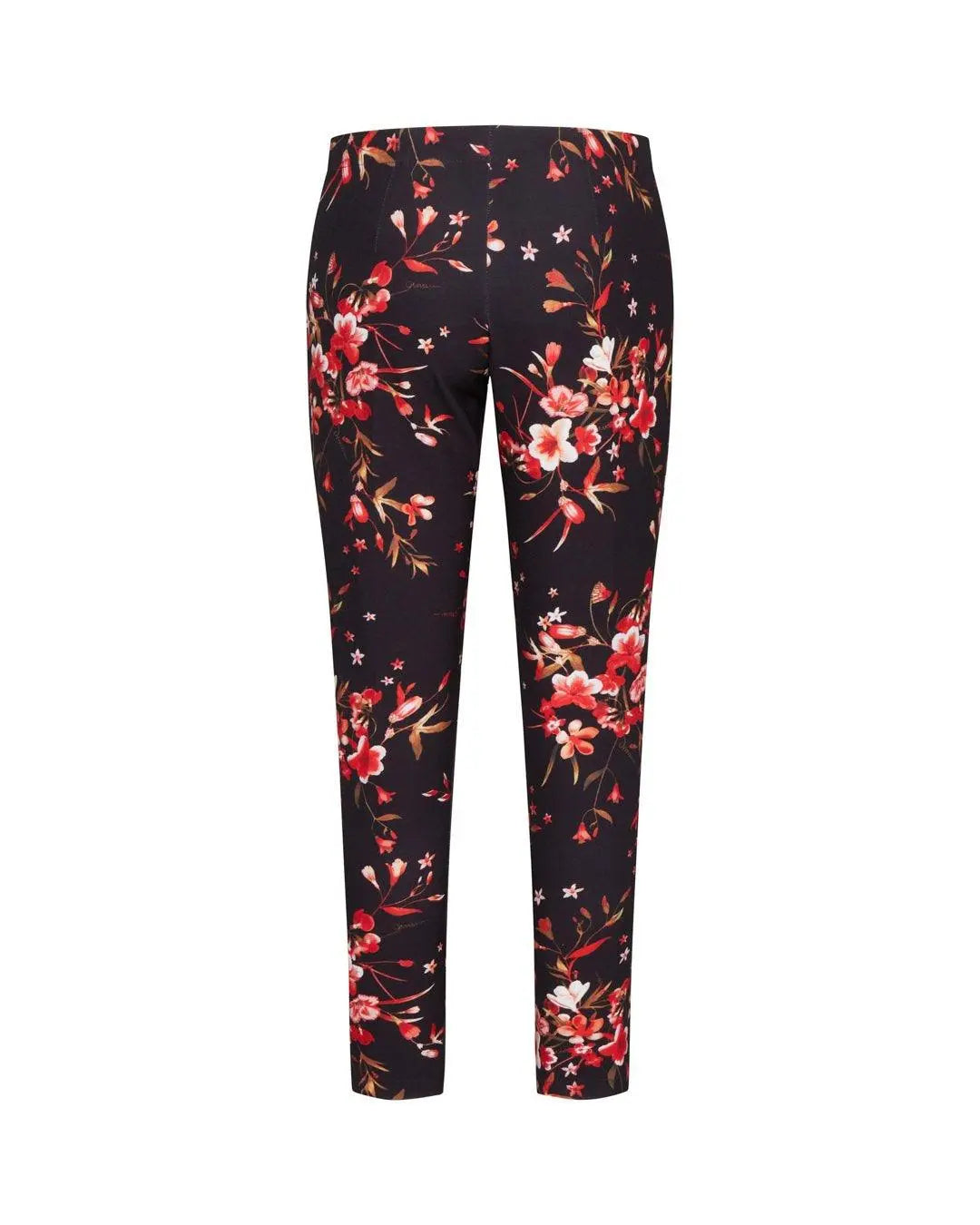Pantalone in fantasia floreale NERO-ROSSO IRONICA 50