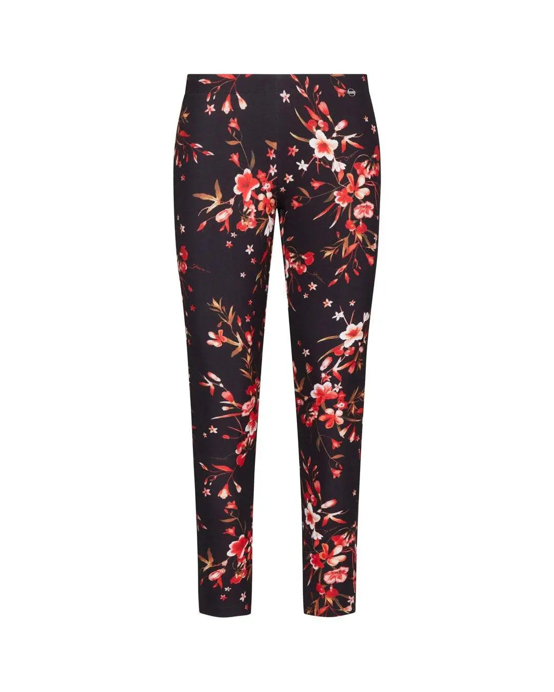 Pantalone in fantasia floreale NERO-ROSSO IRONICA