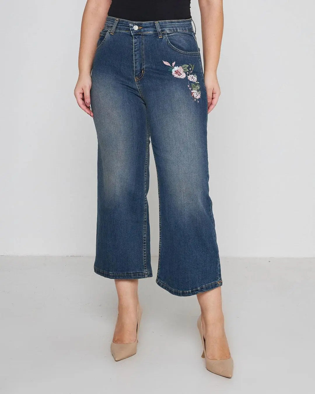 Pantalone jeans gaucho decori BLU DORABELLA