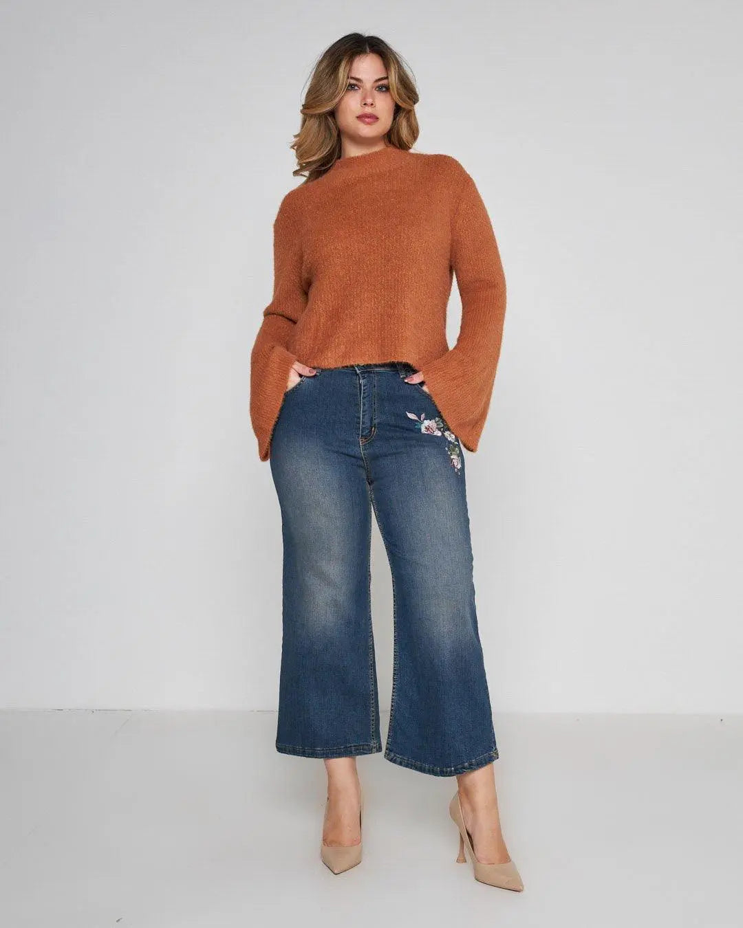 Pantalone jeans gaucho decori BLU DORABELLA