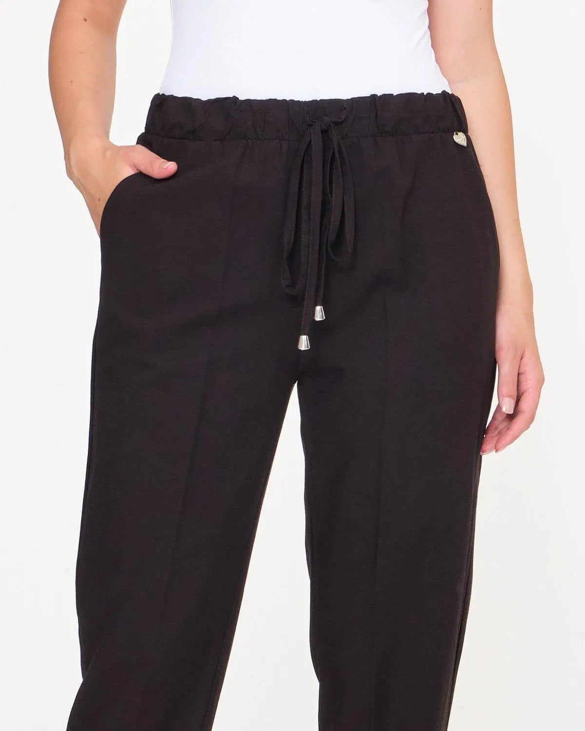 Pantalone misto lino e viscosa NERO DORABELLA