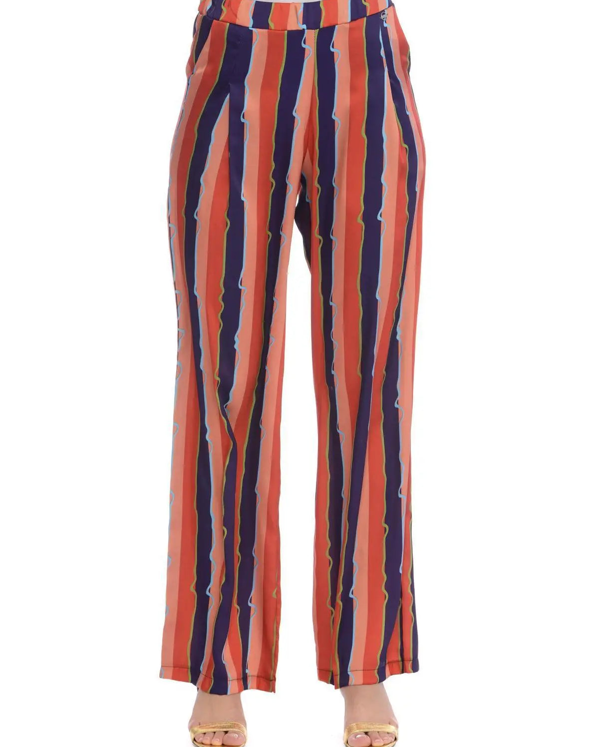 Pantalone palazzo a righe ARANCIO-BLU IRONICA 52