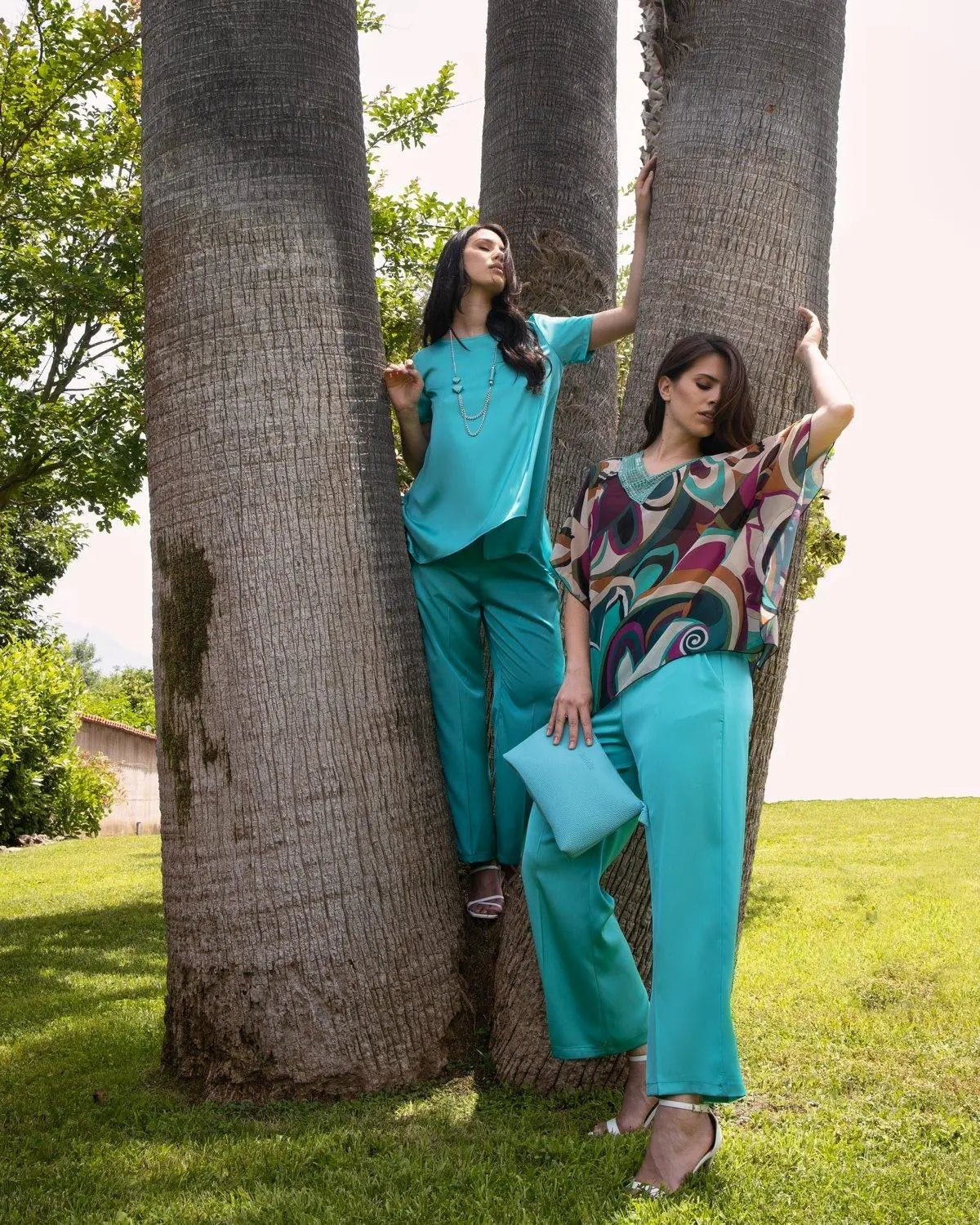 Pantalone palazzo in tinta unita TURCHESE DORABELLA XXL
