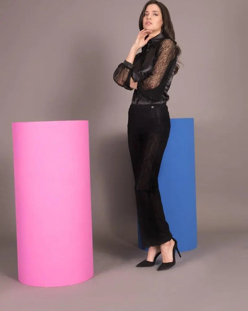 Pantalone ricamo in pizzo NERO IRONICA 52