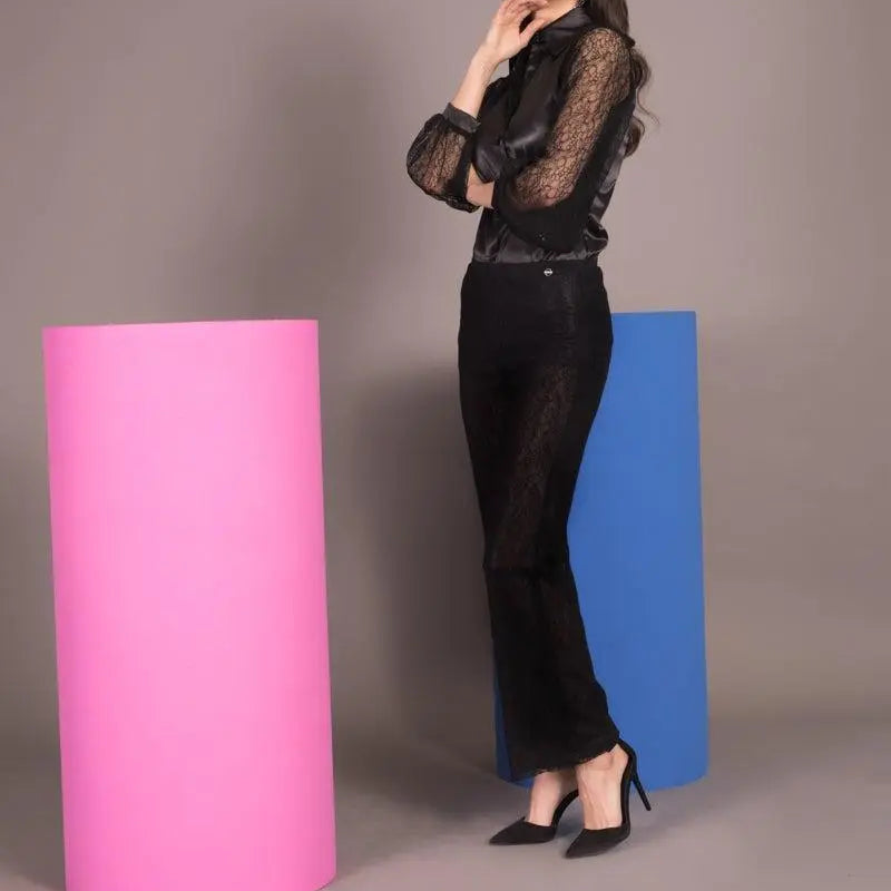 Pantalone ricamo in pizzo NERO IRONICA 52