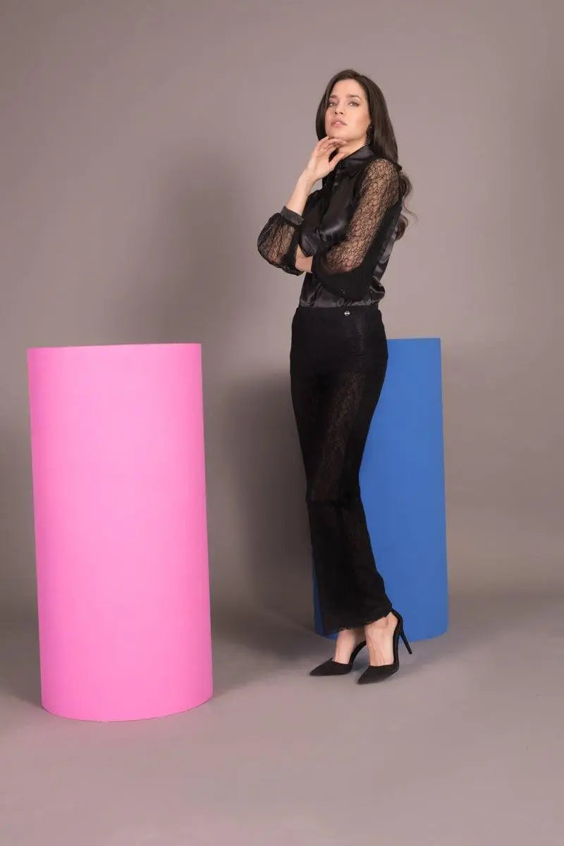 Pantalone ricamo in pizzo NERO IRONICA 52