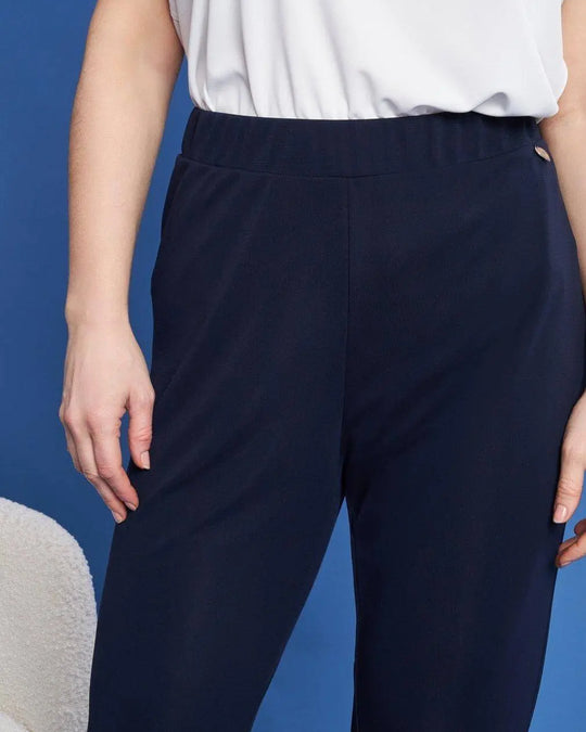 Pantaloni a gamba dritta in jersey crêpe elasticizzato BLU DORABELLA PIU'