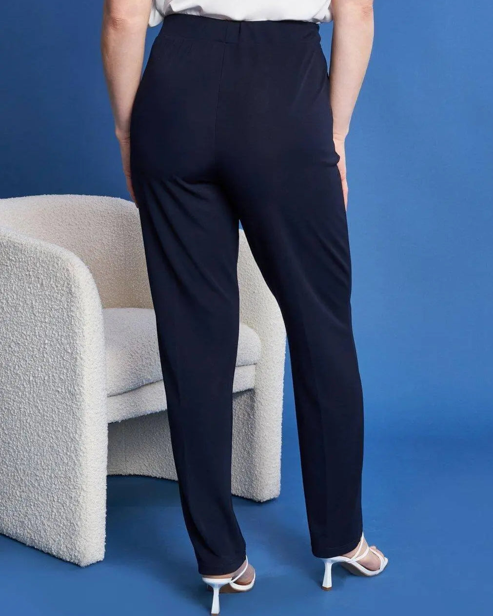Pantaloni a gamba dritta in jersey crêpe elasticizzato BLU DORABELLA PIU'