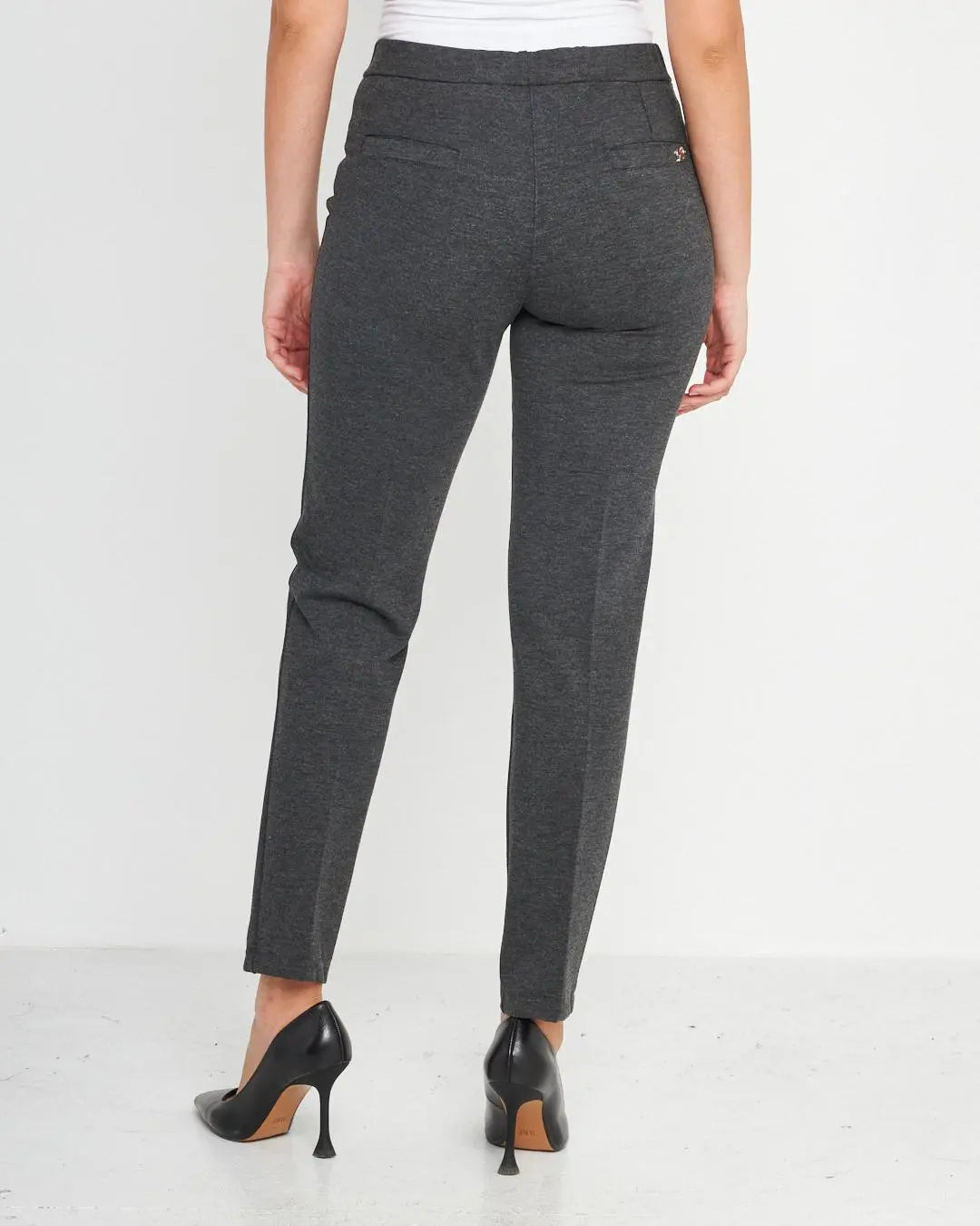 Pantaloni con vita elastica e pattina con bottone ANTRACITE DORABELLA
