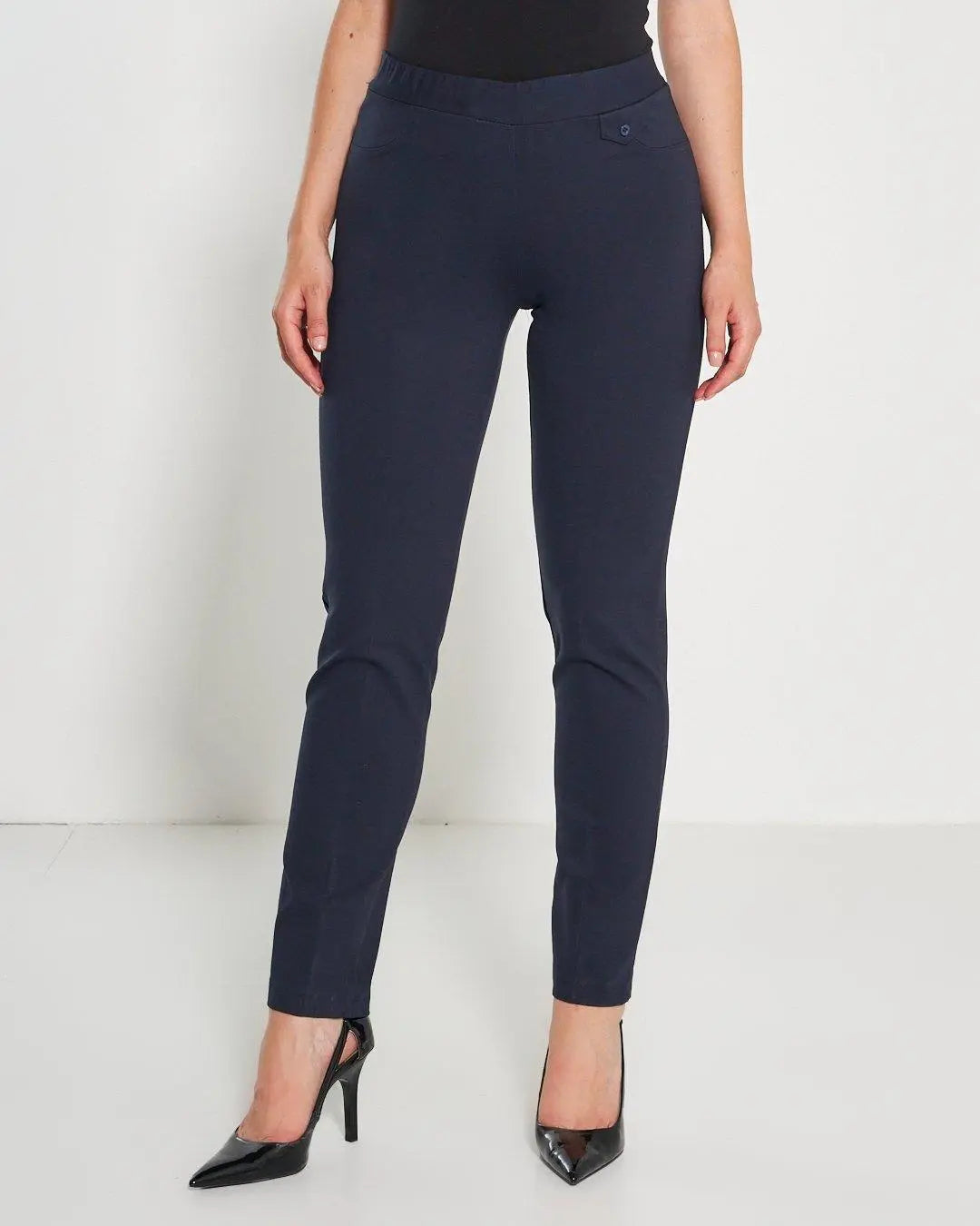 Pantaloni con vita elastica e pattina con bottone BLU DORABELLA 54