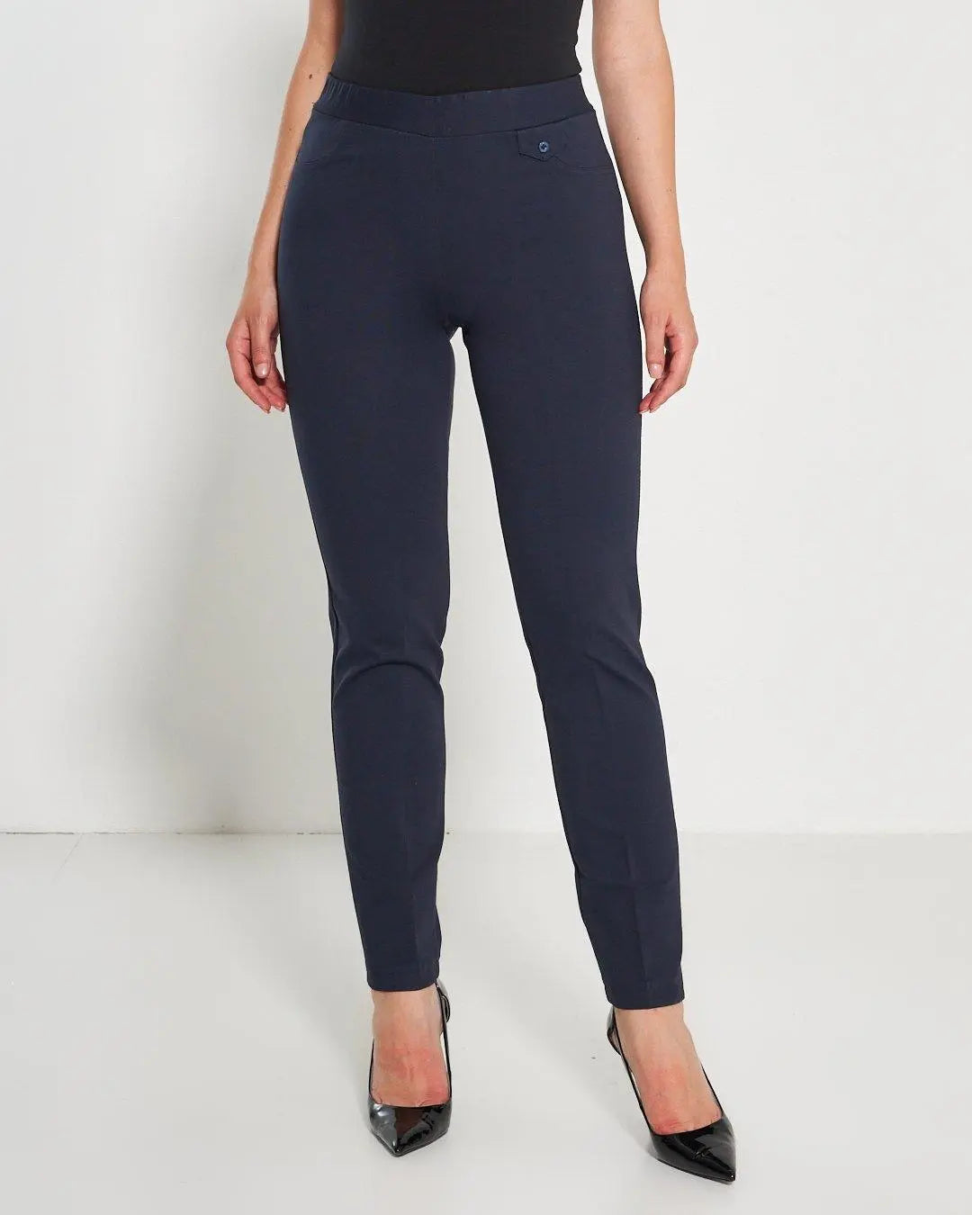 Pantaloni con vita elastica e pattina con bottone BLU DORABELLA