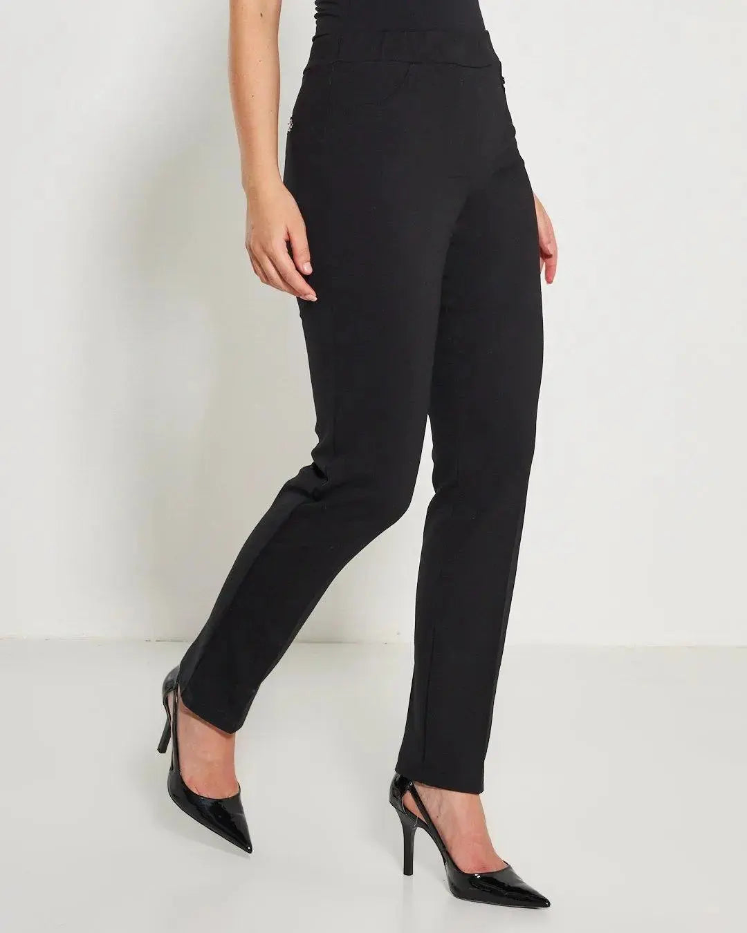 Pantaloni con vita elastica e pattina con bottone NERO DORABELLA