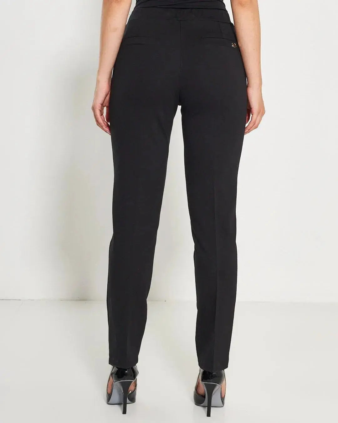 Pantaloni con vita elastica e pattina con bottone NERO DORABELLA