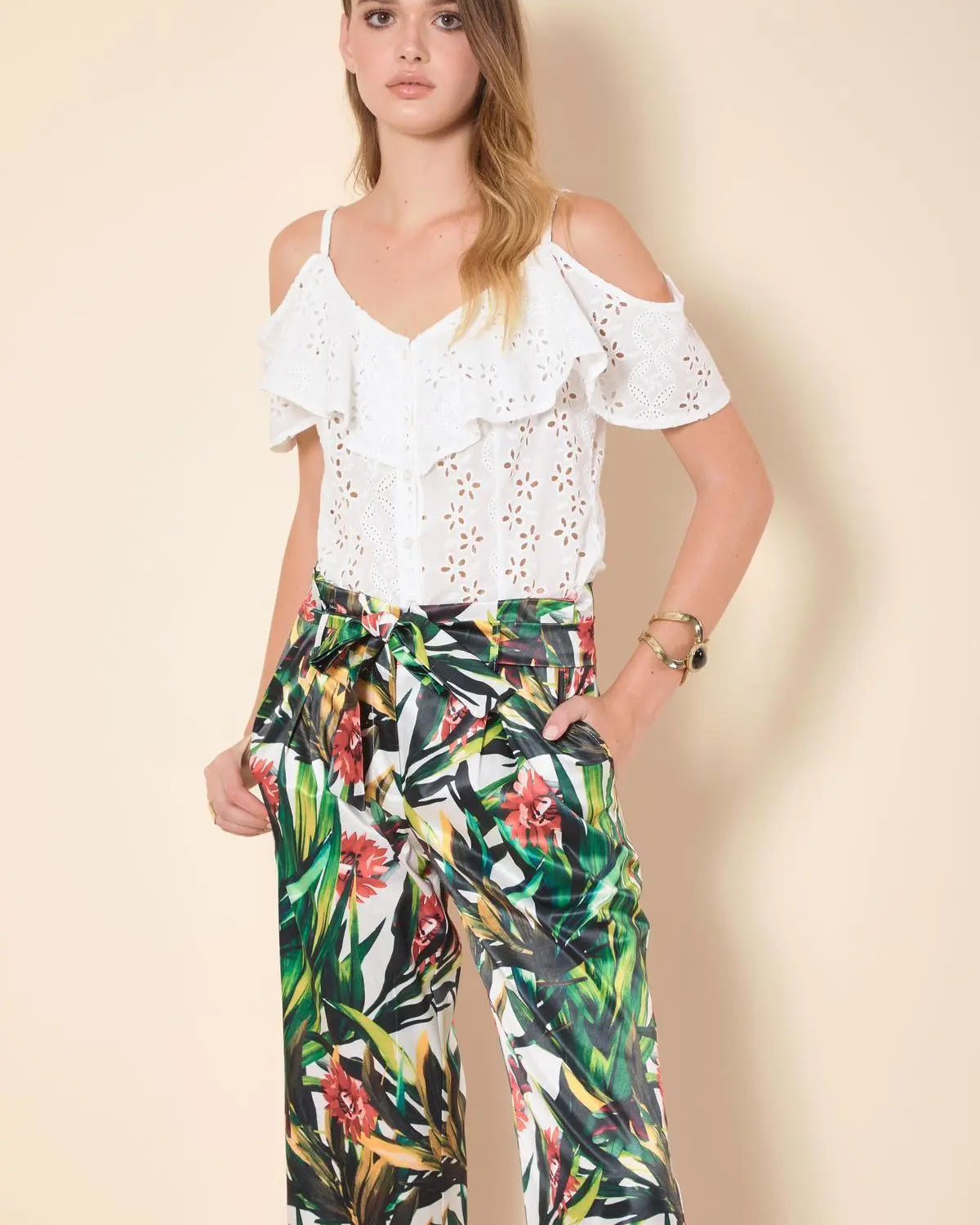 Pantaloni palazzo BIANCO-VERDE IRONICA 50