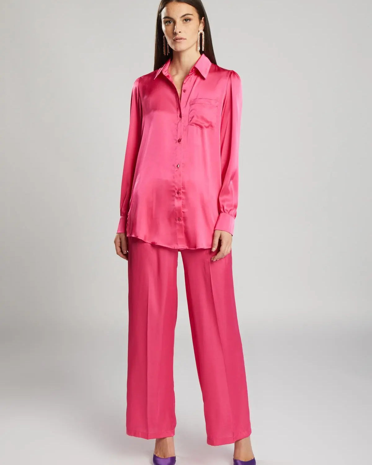 Pantaloni satinati con tasche ROSA IRONICA XL