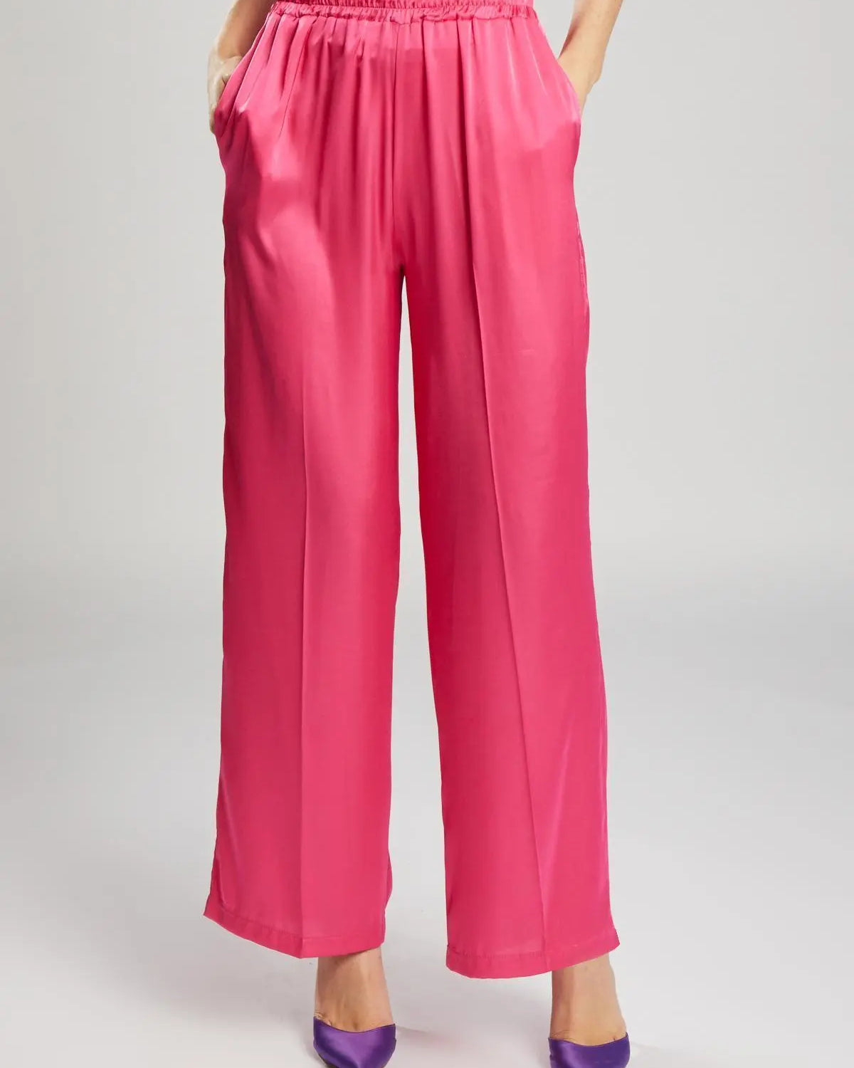 Pantaloni satinati con tasche ROSA IRONICA