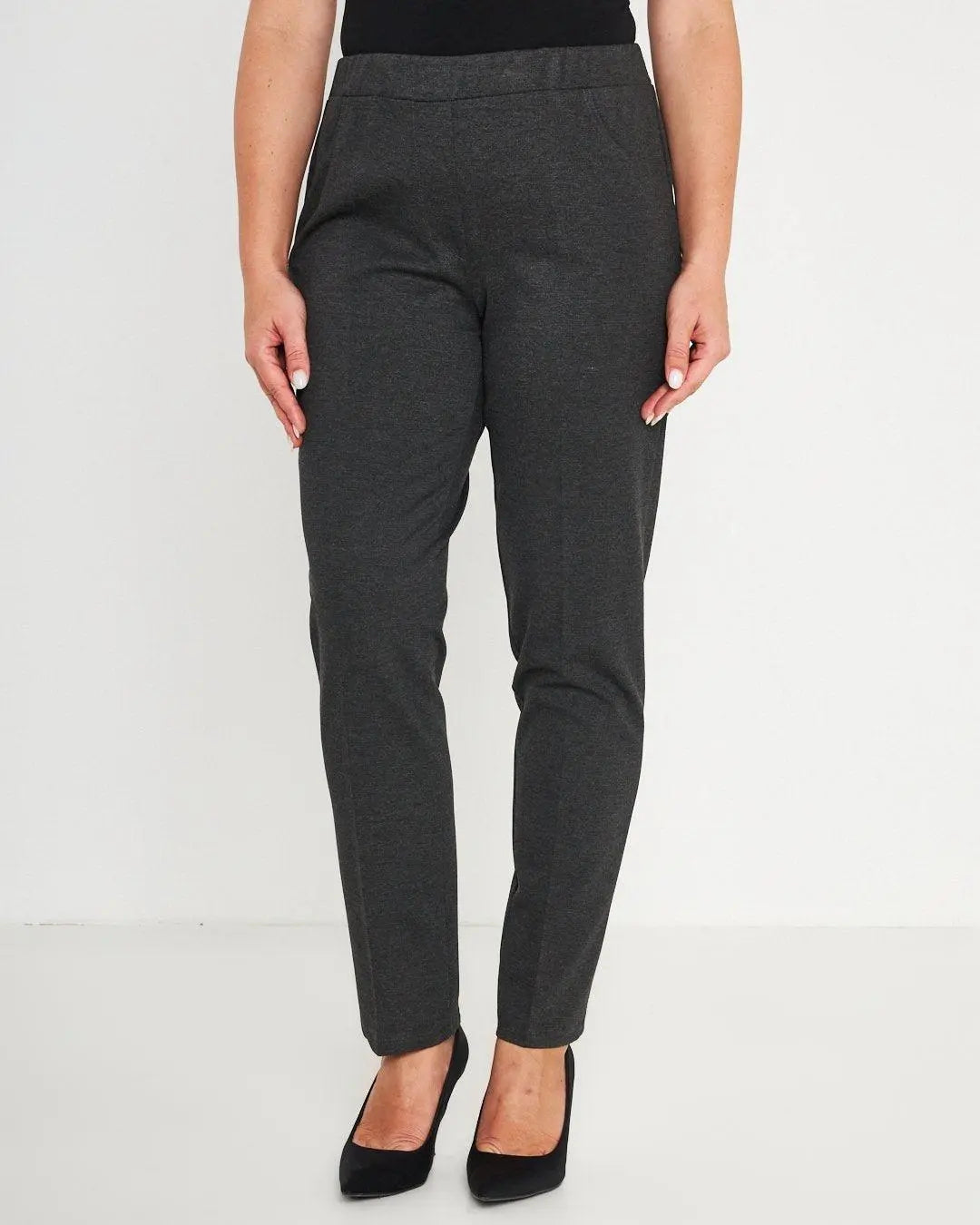 Pantaloni slim fit con vita elastica e dettaglio frontale di piega di stiro ANTRACITE DORABELLA PIU' 49