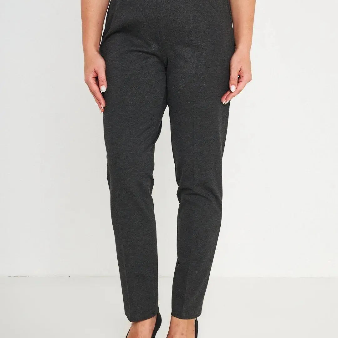 Pantaloni slim fit con vita elastica e dettaglio frontale di piega di stiro ANTRACITE DORABELLA PIU' 49