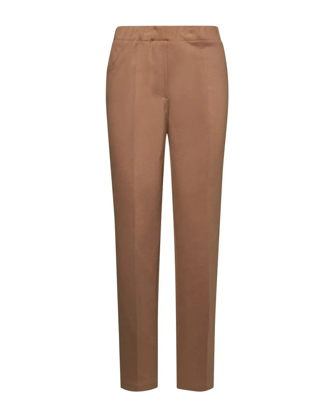 Pantaloni slim fit con vita elastica e dettaglio frontale di piega di stiro CAMMELLO DORABELLA PIU'
