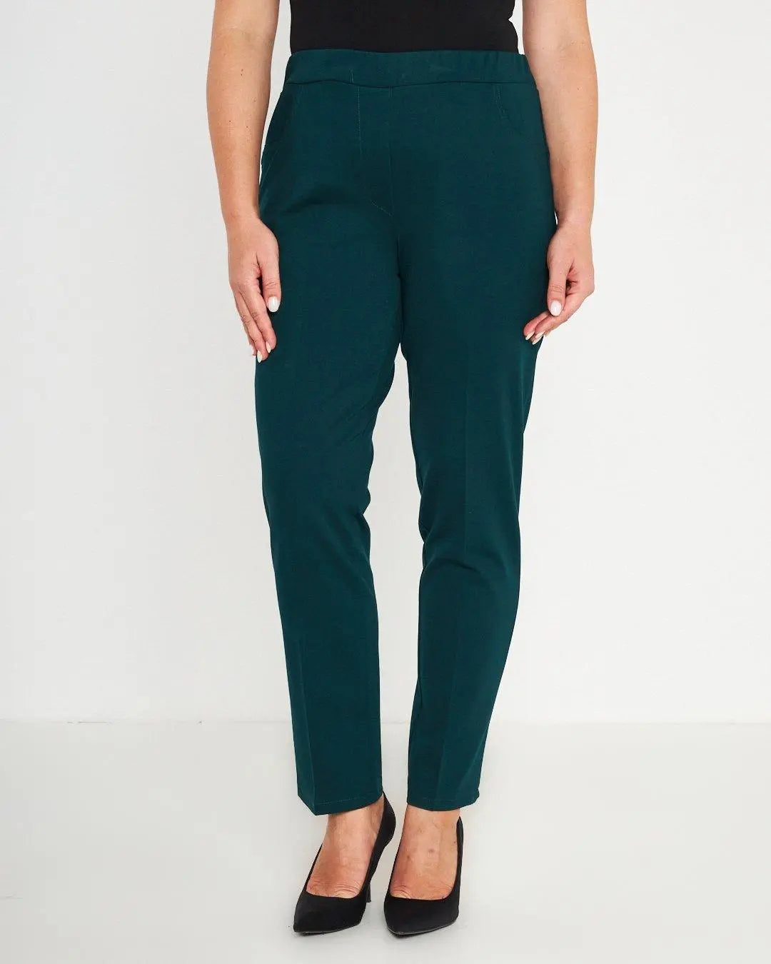 Pantaloni slim fit con vita elastica e dettaglio frontale di piega di stiro VERDE DORABELLA PIU' 49