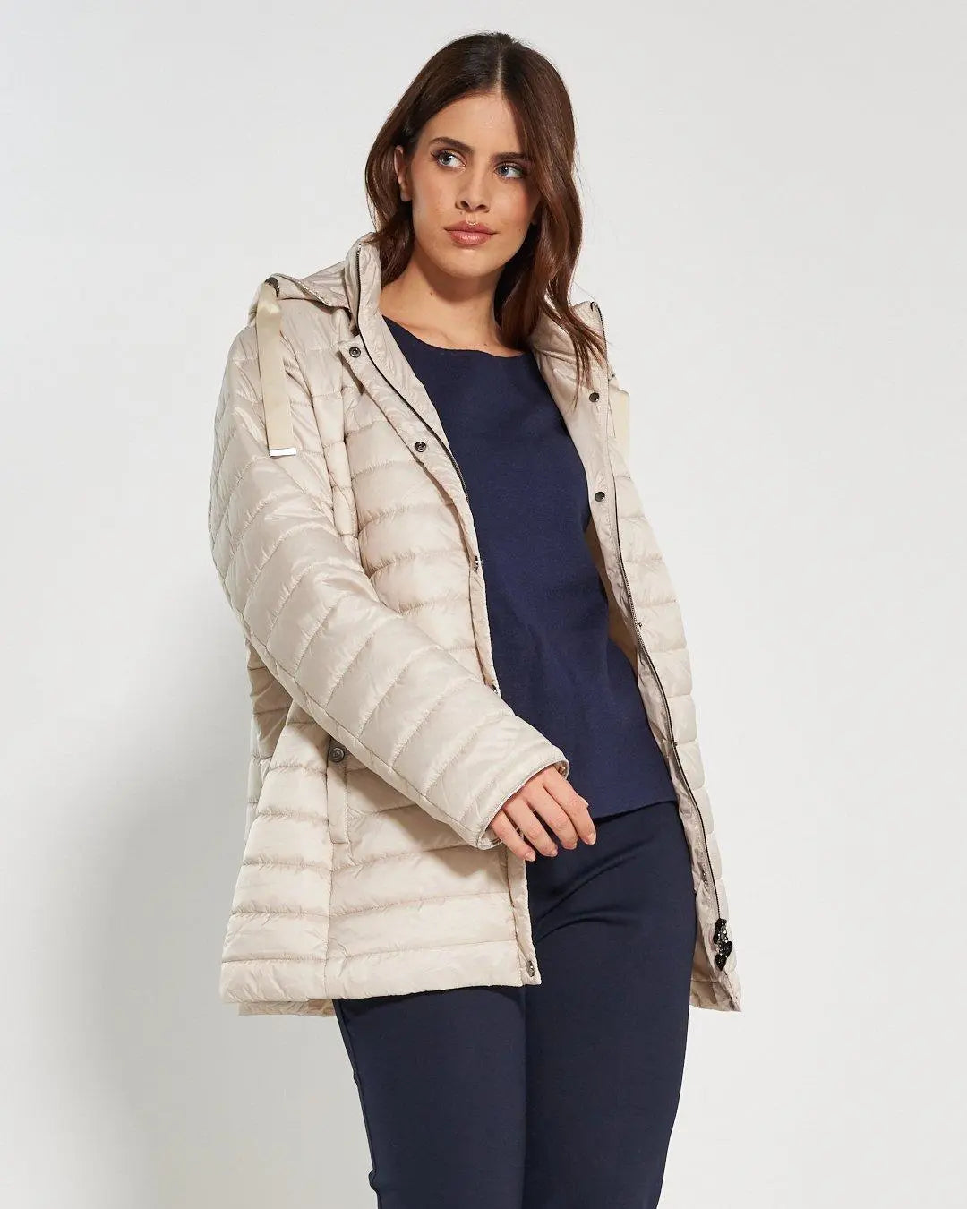 Piumino con cappuccio, zip e bottoni AVORIO DORABELLA EASY PIÙ 49