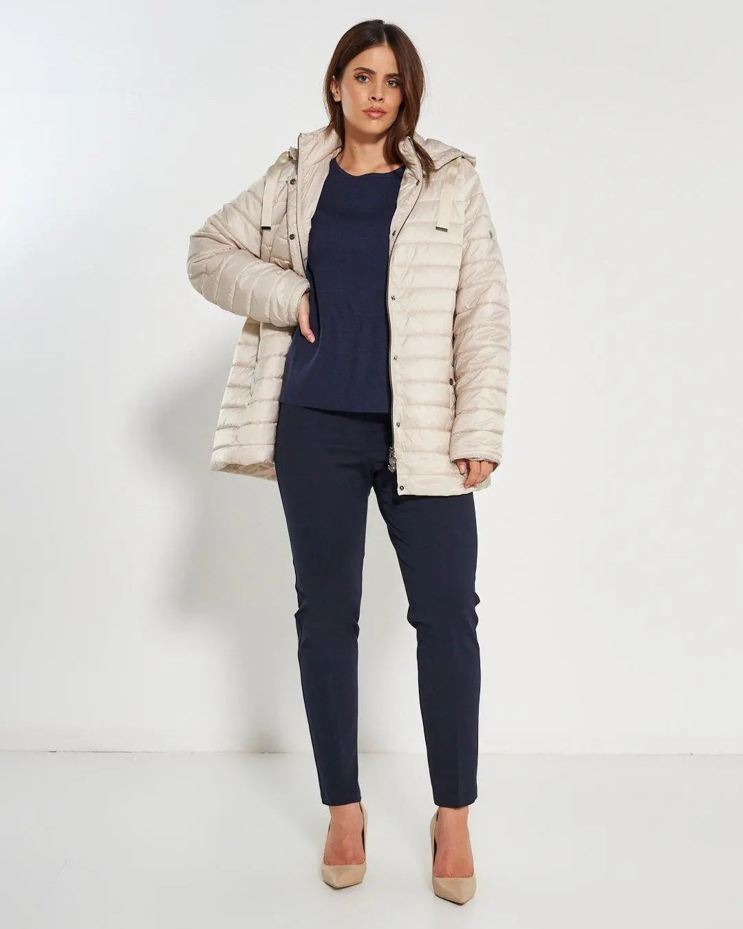 Piumino con cappuccio, zip e bottoni AVORIO DORABELLA EASY PIÙ