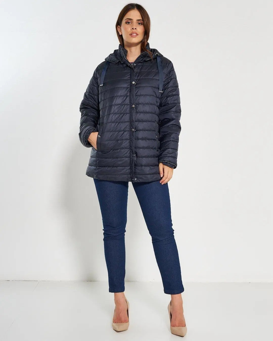 Piumino con cappuccio, zip e bottoni BLU DORABELLA EASY PIÙ