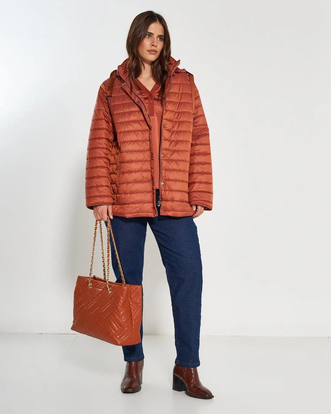 Piumino con cappuccio, zip e bottoni CANNELLA DORABELLA EASY PIÙ