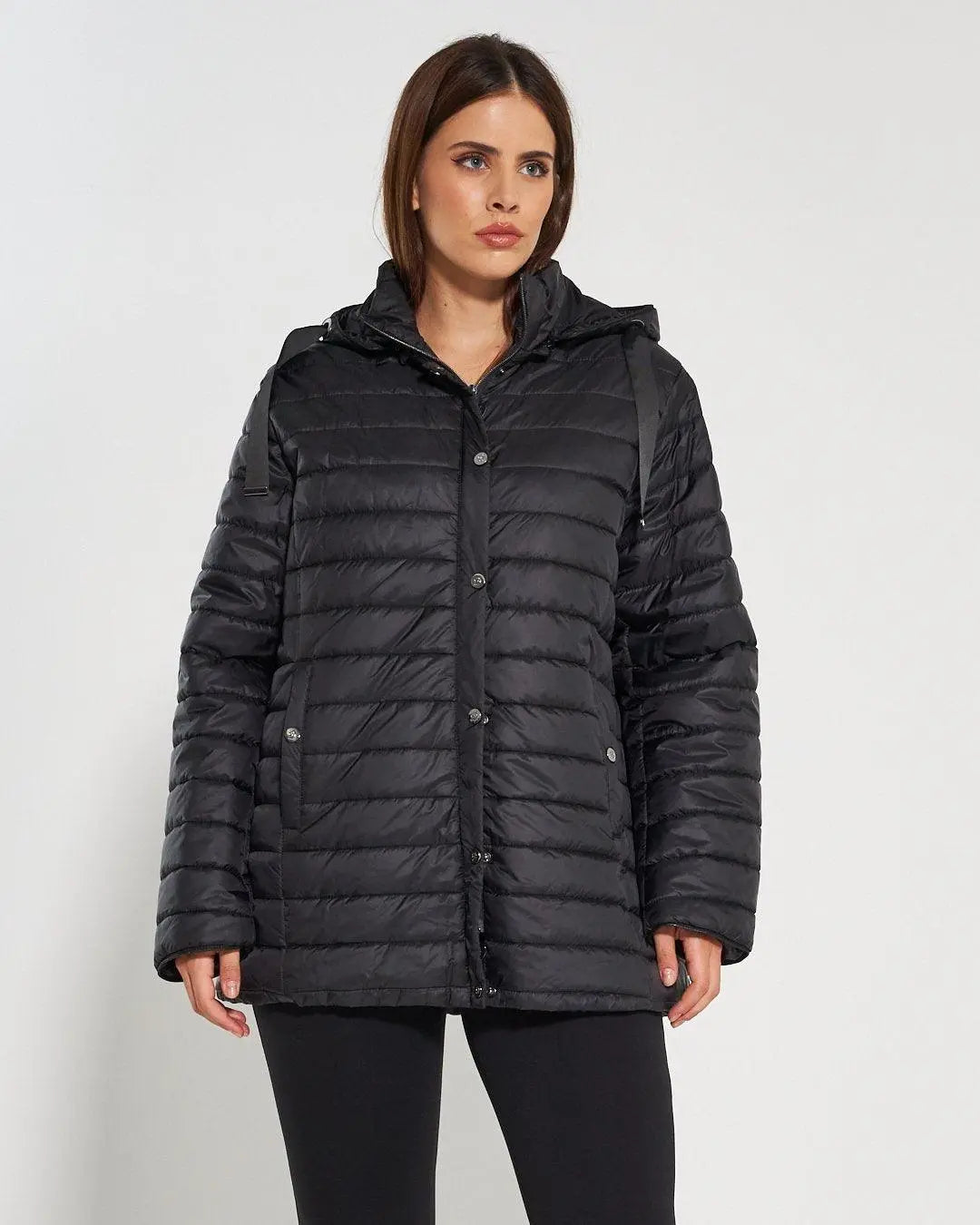 Piumino con cappuccio, zip e bottoni NERO DORABELLA EASY PIÙ