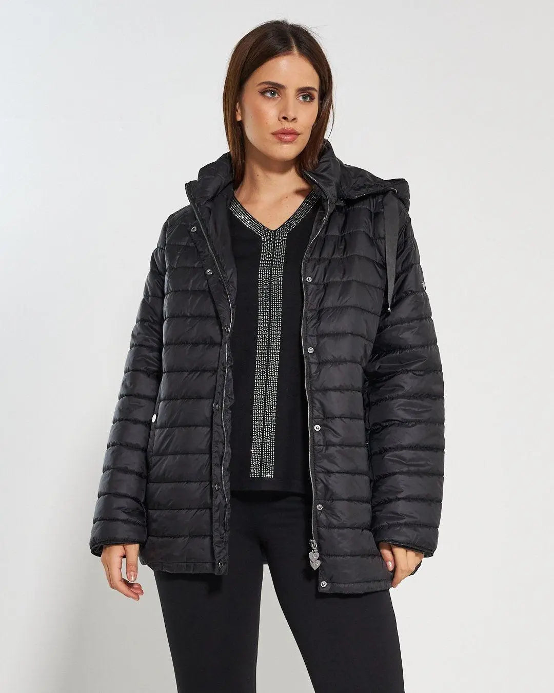 Piumino con cappuccio, zip e bottoni NERO DORABELLA EASY PIÙ