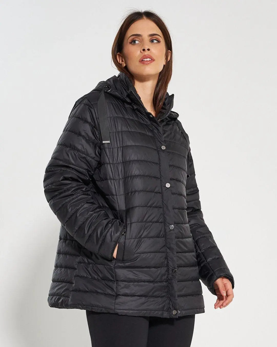 Piumino con cappuccio, zip e bottoni NERO DORABELLA EASY PIÙ