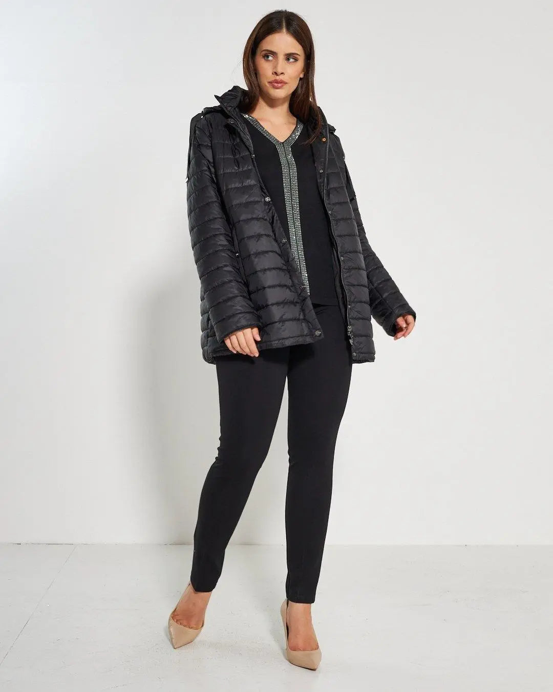 Piumino con cappuccio, zip e bottoni NERO DORABELLA EASY PIÙ