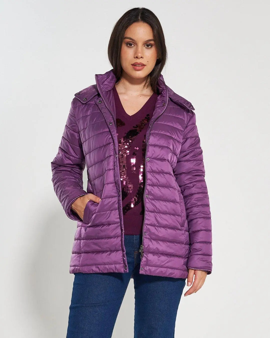 Piumino leggero in nylon trapuntato con cappuccio LAVANDA DORABELLA EASY