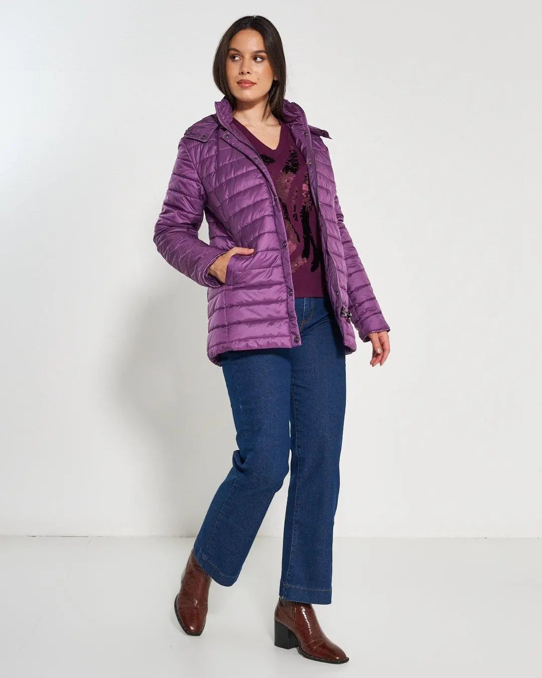Piumino leggero in nylon trapuntato con cappuccio LAVANDA DORABELLA EASY