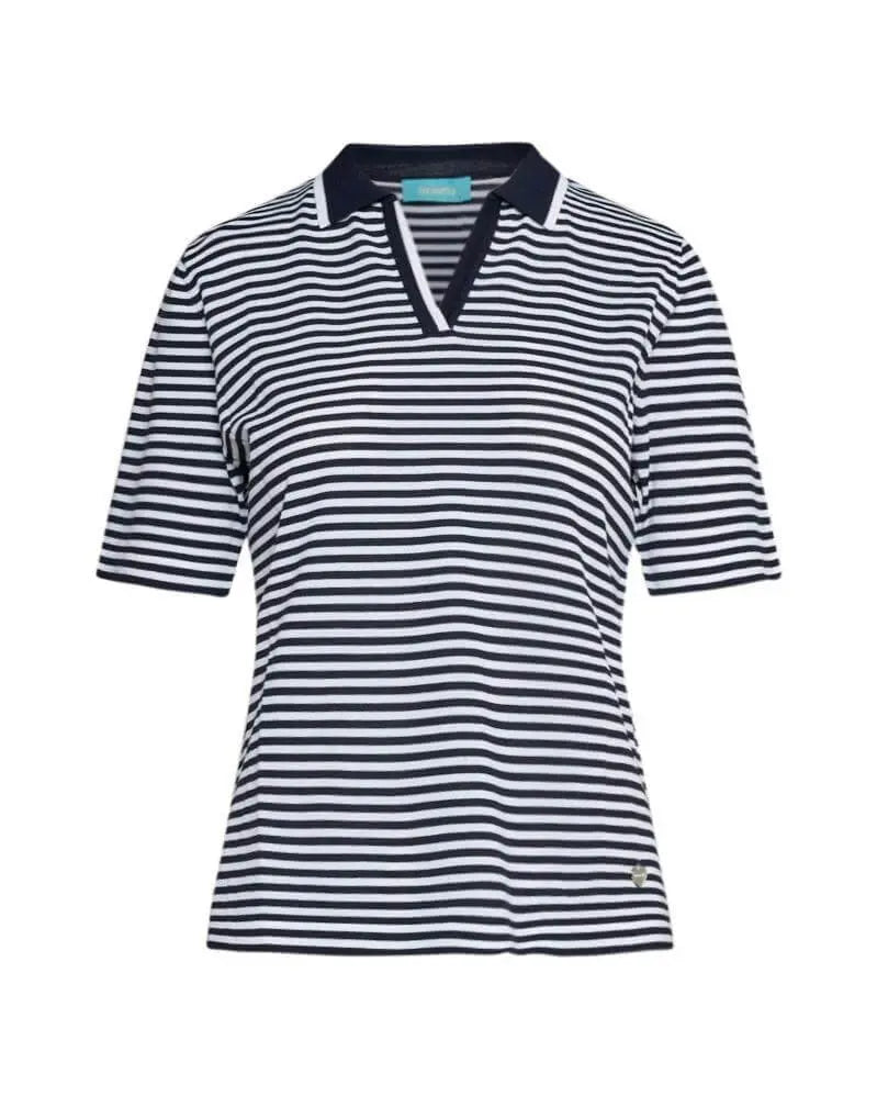 Polo a maniche corte in maglia jacquard a righe di misto viscosa BLUE NAVY DORABELLA